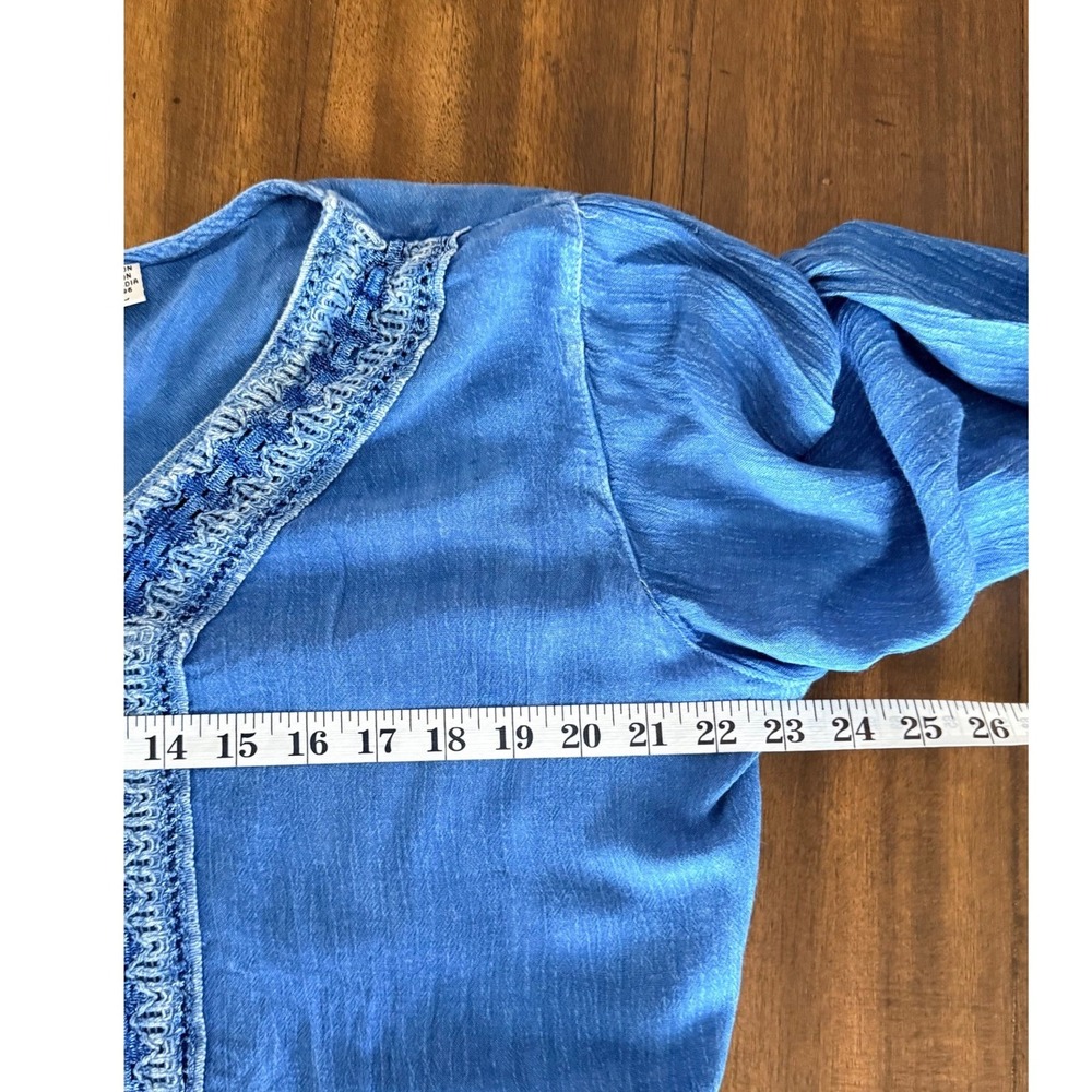 Raya Sun Womens Blue Embroidered V-Neck Tunic Top L/XL Boho Cotton Rayon - Picture 8 of 9